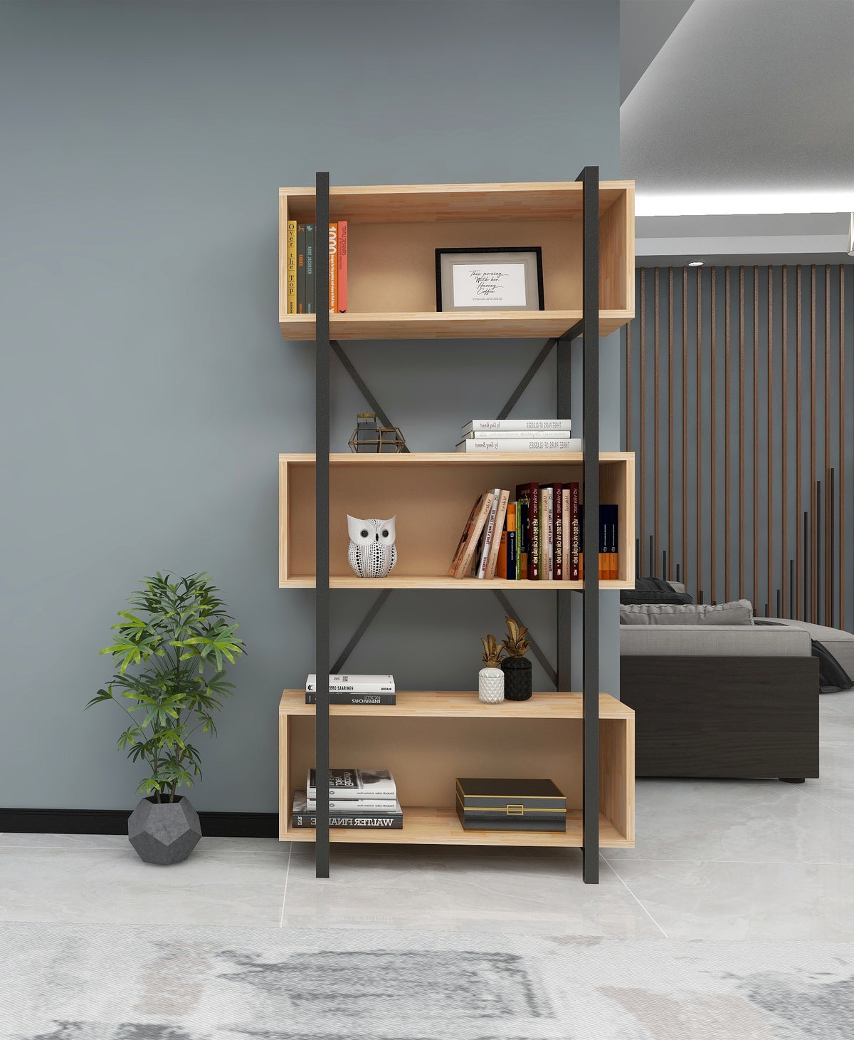 Delano Metal Frame Solid Pine Wood Handmade Bookcase