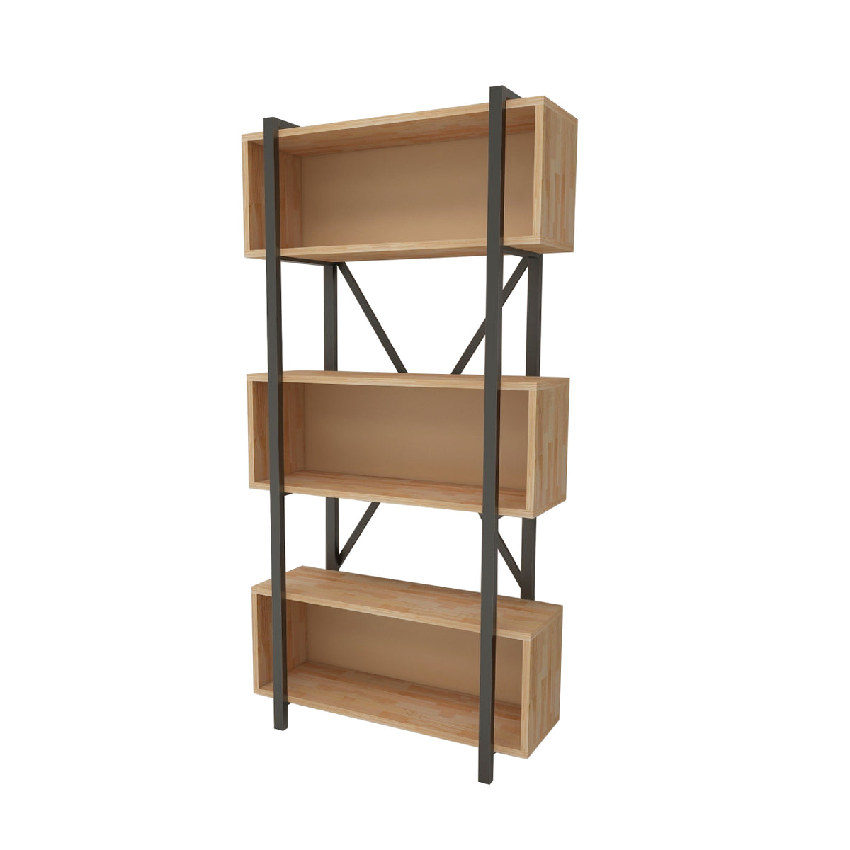 Delano Metal Frame Solid Pine Wood Handmade Bookcase