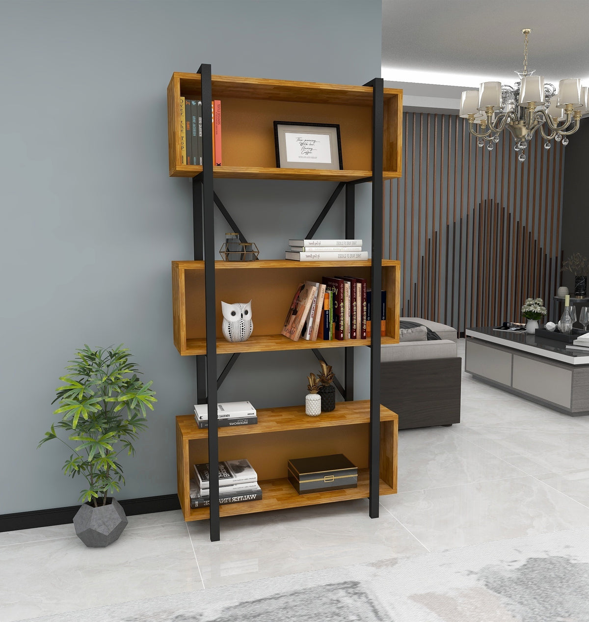 Delano Metal Frame Solid Pine Wood Handmade Bookcase