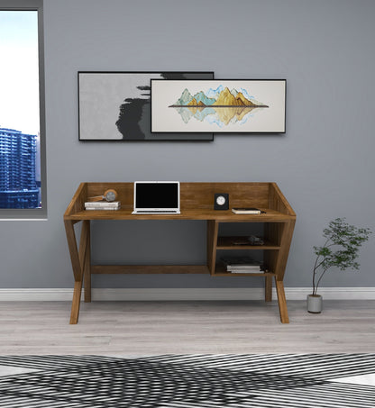 Ivo Solid Pine Wood Handmade Computer Desk with Front Bar and Shelves