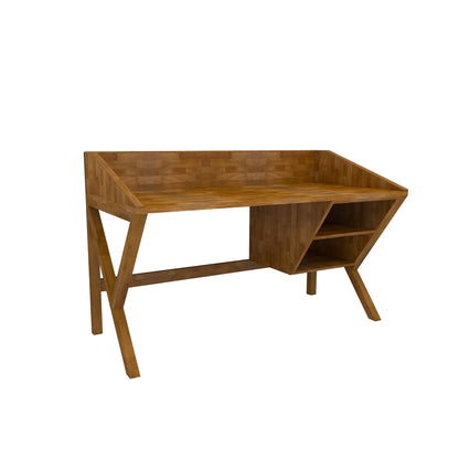 Solid Pine Wood Handmade Computer Desk with Front Bar and Shelves Ivo