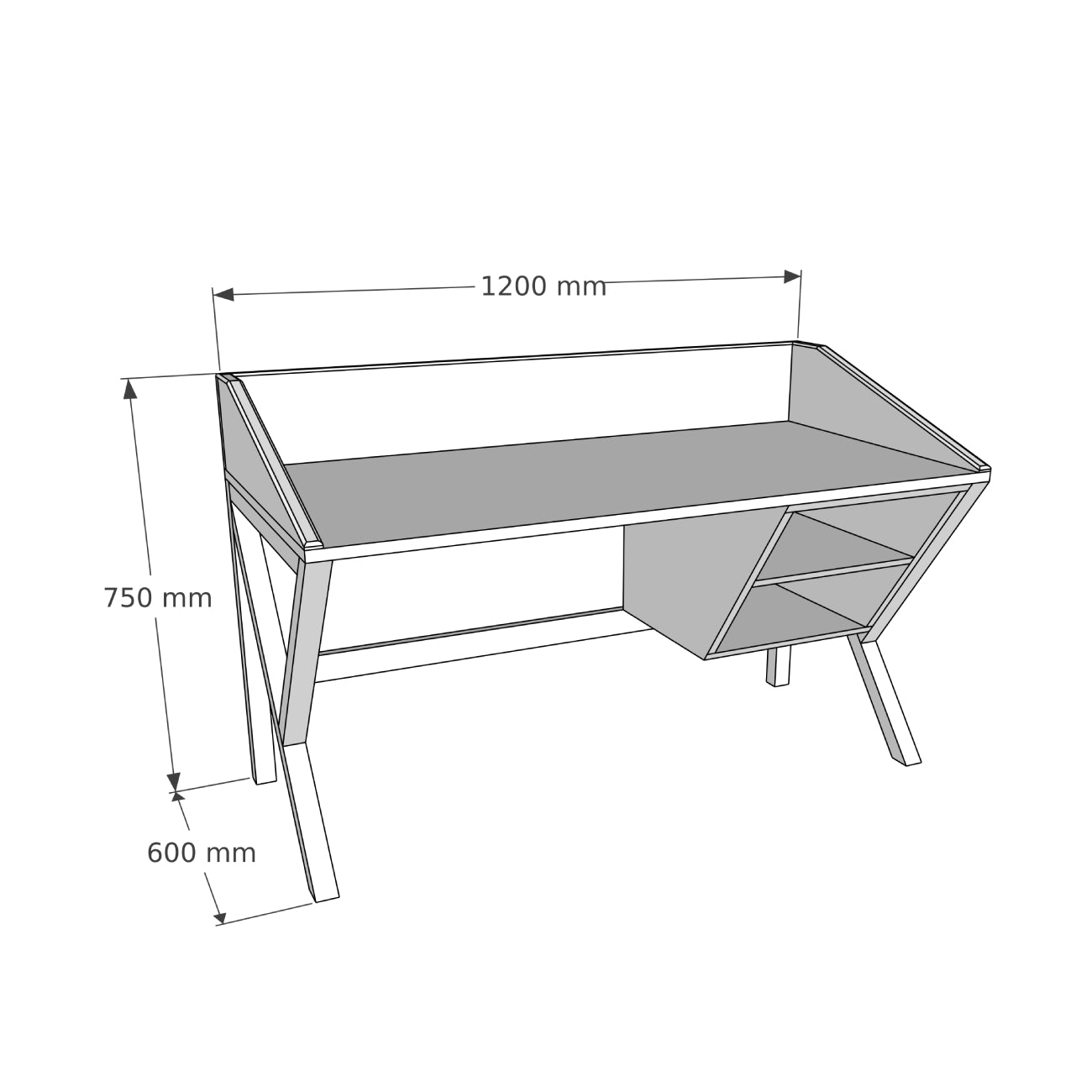 Solid Pine Wood Handmade Computer Desk with Front Bar and Shelves Ivo