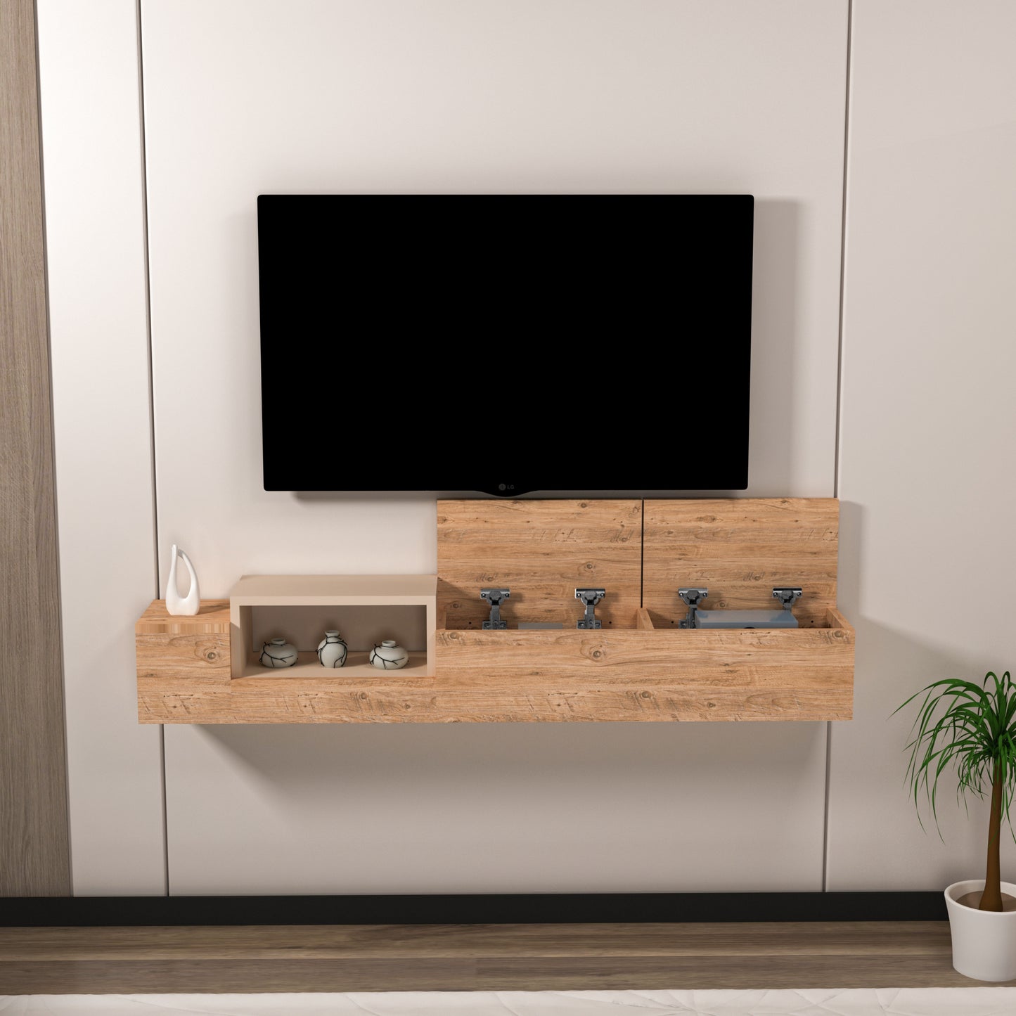 Floating TV Stand with Shelves Sarah