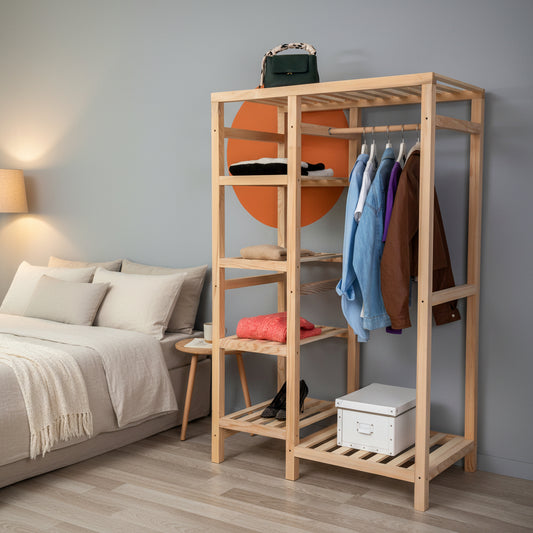Santana 35 Handmade Solid Pine Wood Open Wardrobe - Destina Home