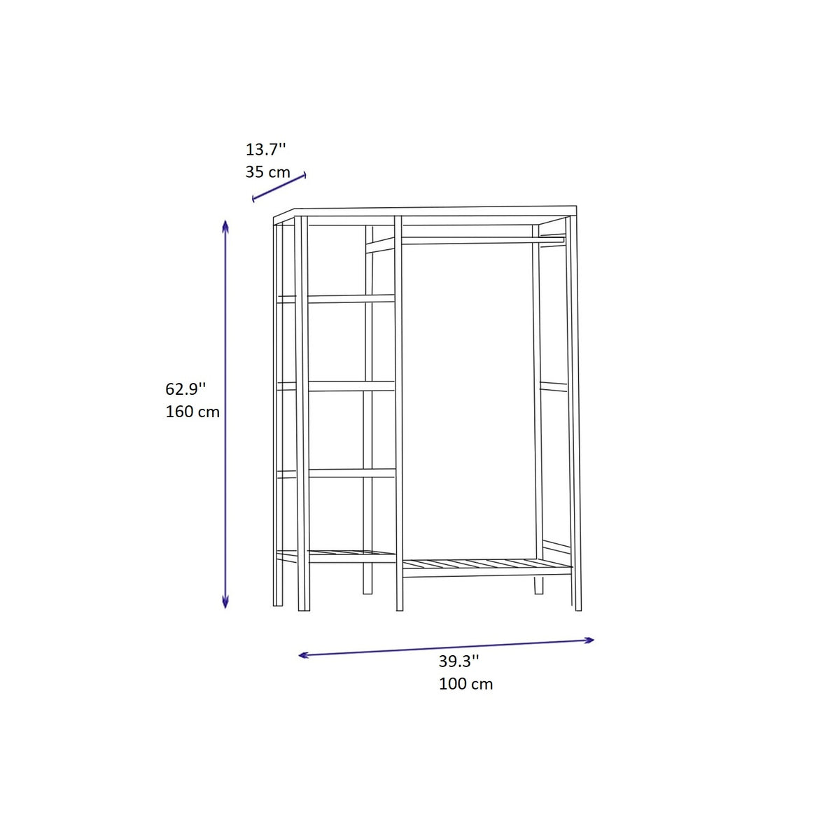 Santana 35 Handmade Solid Pine Wood Open Wardrobe - Destina Home