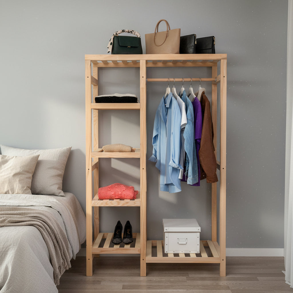 Santana 55 Handmade Solid Pine Wood Open Wardrobe | Destina Home