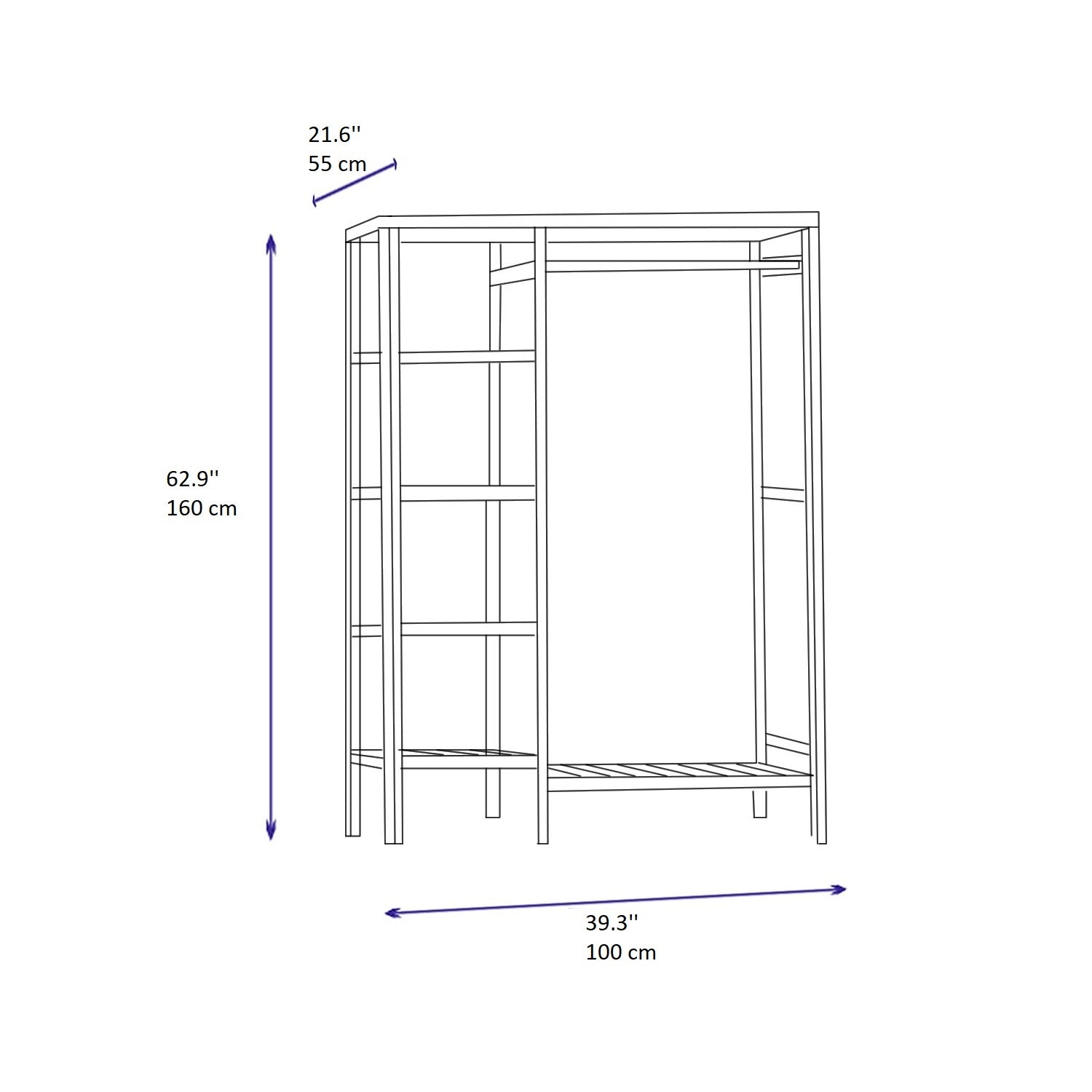 Santana 55 Handmade Solid Pine Wood Open Wardrobe | Destina Home
