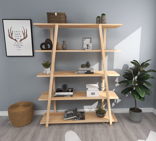 Soft 5 Tier Pine Wood Handmade Bookshelf, 145x115x30 cm-Size image