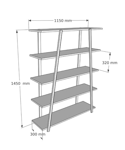 Soft 5 Tier Pine Wood Handmade Bookshelf, 145x115x30 cm-Size image