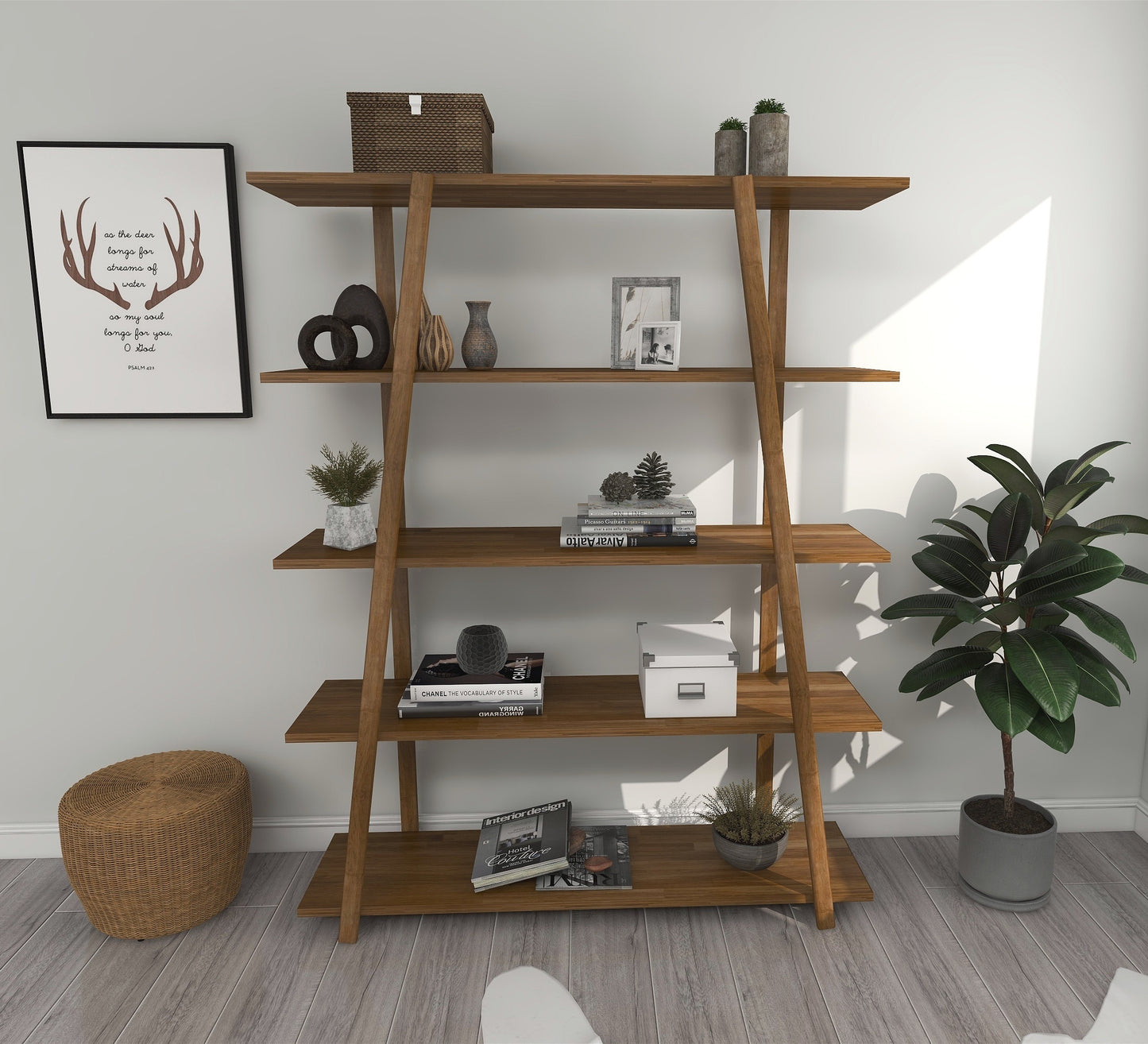 Soft 5 Tier Pine Wood Handmade Bookshelf, 145x115x30 cm-Size image