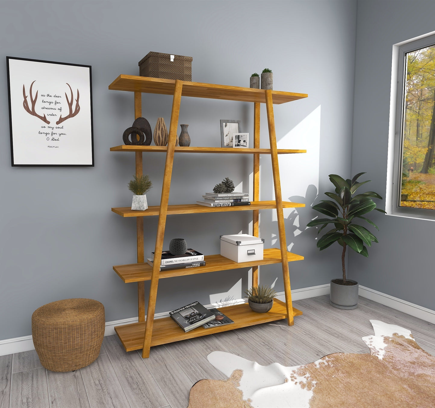 Soft 5 Tier Pine Wood Handmade Bookshelf, 145x115x30 cm-Size image