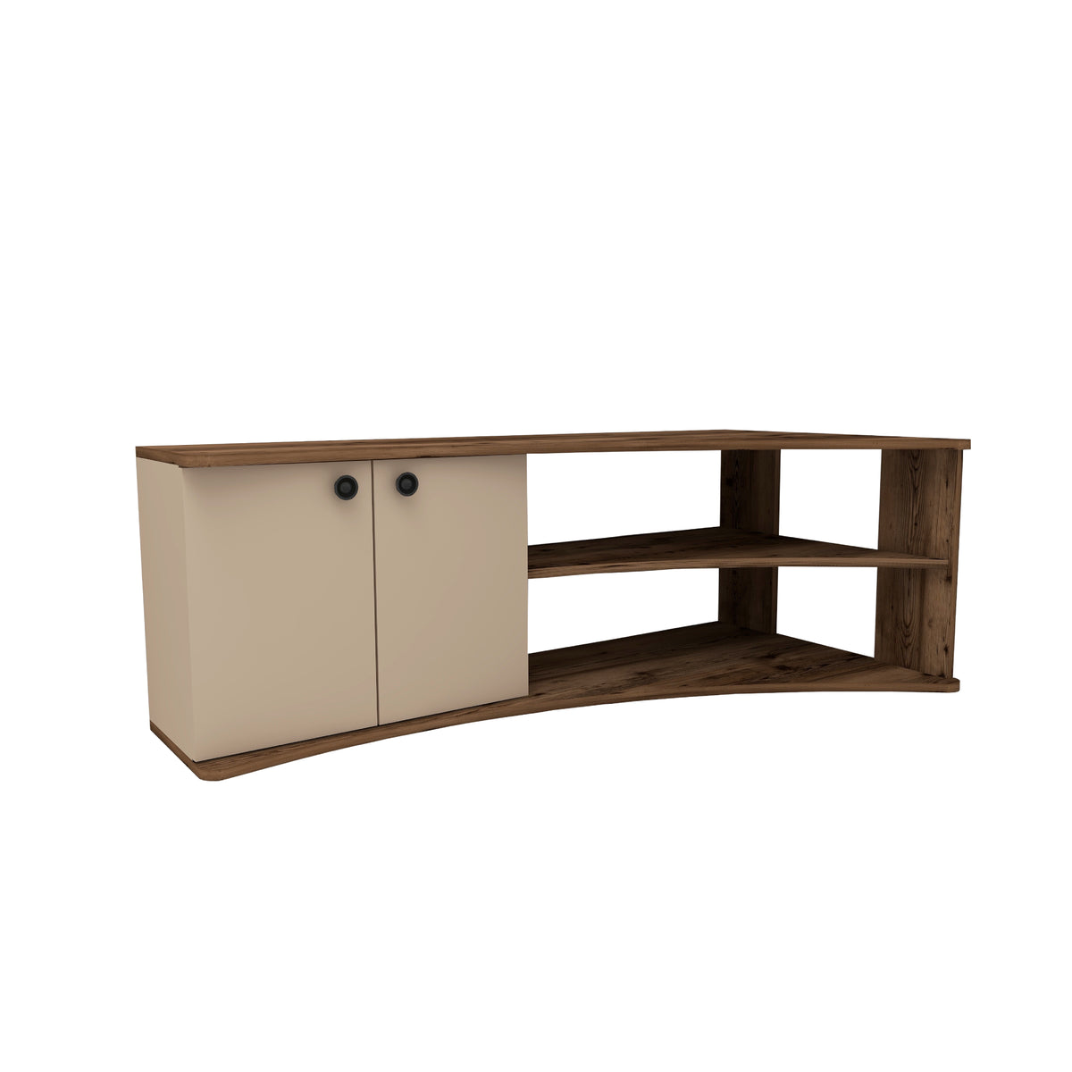 Termera Reversible Corner TV Stand with Storage for TVs up to 60 inches, Light Walnut & Beige