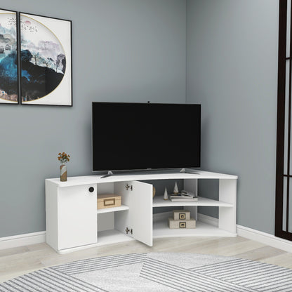 Termera Reversible Corner TV Stand with Storage for TVs up to 60 inches, White