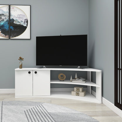 Termera Reversible Corner TV Stand with Storage for TVs up to 60 inches, White