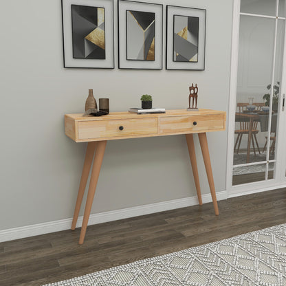 Tesla Handmade Pine Wood Console Table with 2 Drawers - Destina Home - Natural
