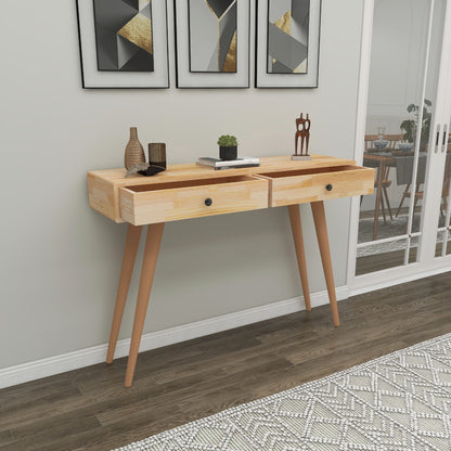 Tesla Handmade Pine Wood Console Table with 2 Drawers - Destina Home - Natural