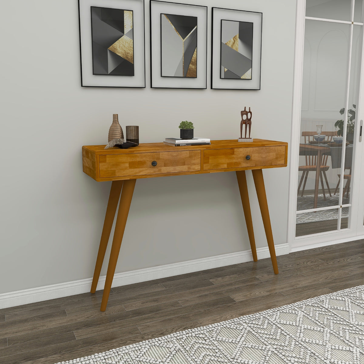 Tesla Handmade Pine Wood Console Table with 2 Drawers - Destina Home - Oak