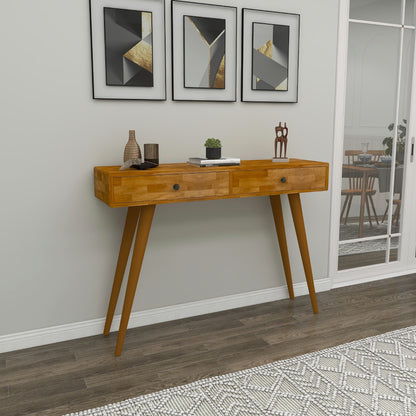 Tesla Handmade Pine Wood Console Table with 2 Drawers - Destina Home - Oak