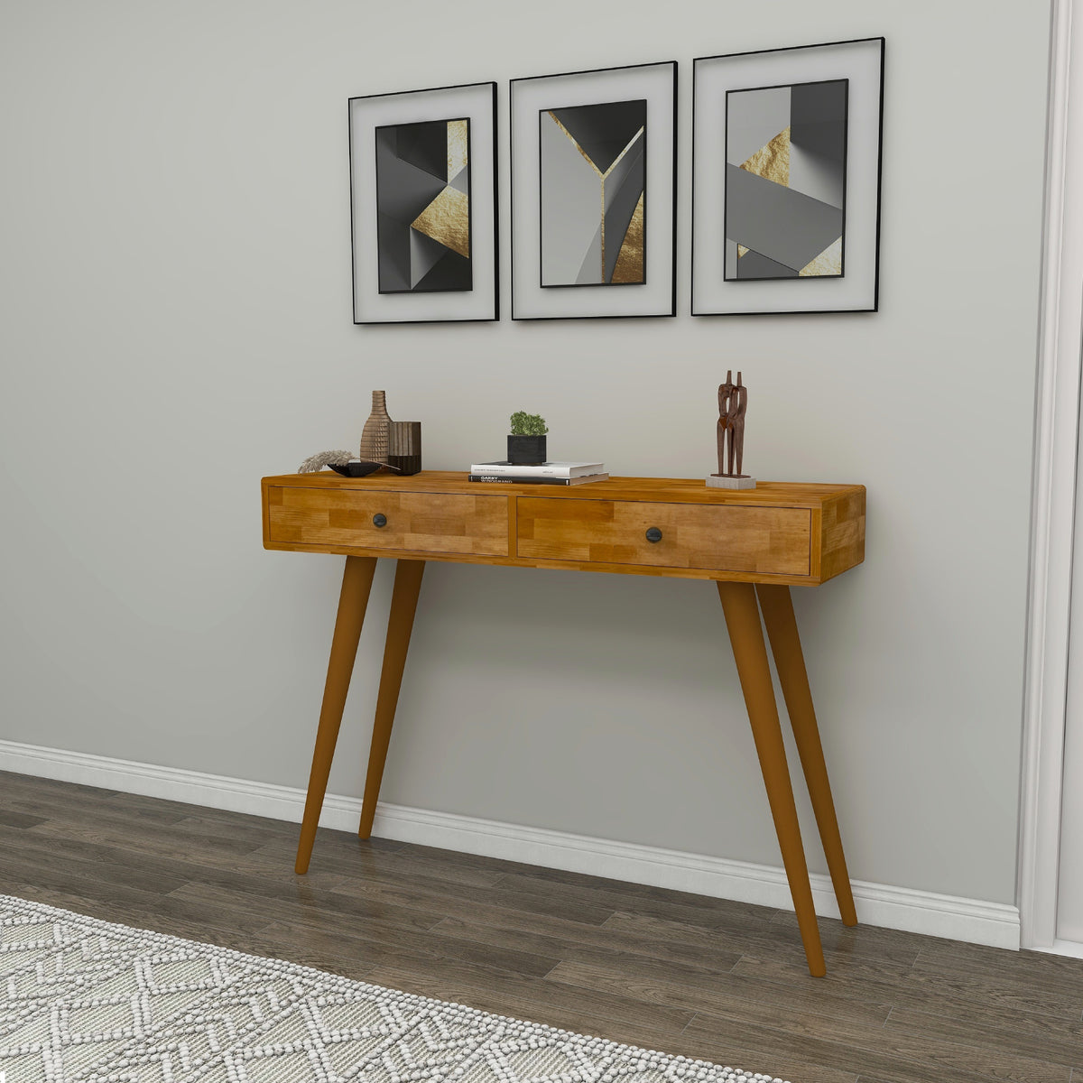Tesla Handmade Pine Wood Console Table with 2 Drawers - Destina Home - Oak