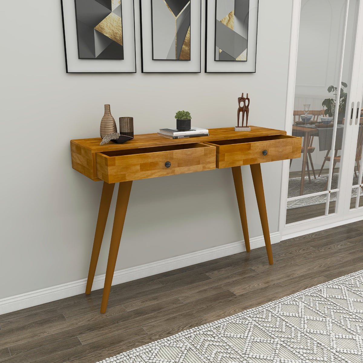 Tesla Handmade Pine Wood Console Table with 2 Drawers - Destina Home - Oak