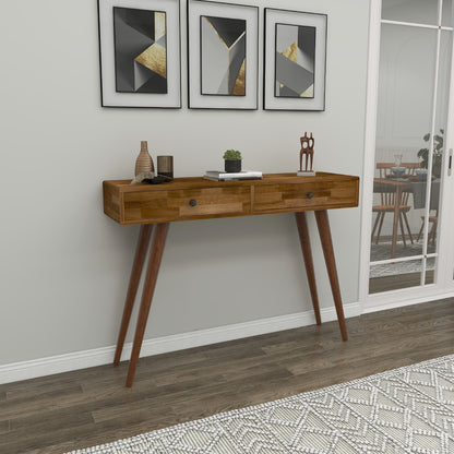 Tesla Handmade Pine Wood Console Table with 2 Drawers Destina Home Walnut
