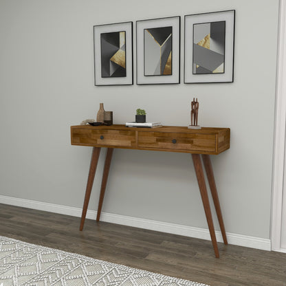 Tesla Handmade Pine Wood Console Table with 2 Drawers Destina Home Walnut