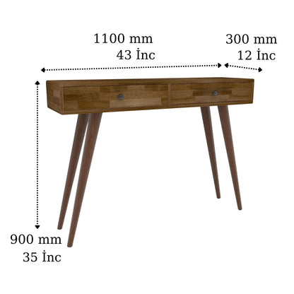 Tesla Handmade Pine Wood Console Table with 2 Drawers Destina Home Walnut