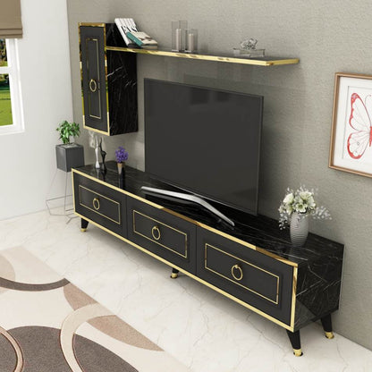 Frida TV Stand and Entertainment Center with Cabinets and Wall Shelf for TVs up to 75"