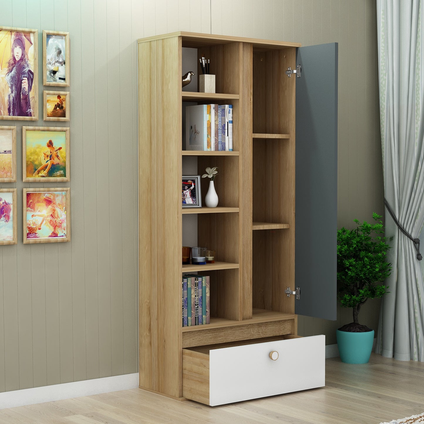 Bookcase with Cabinet and Shelves Volta