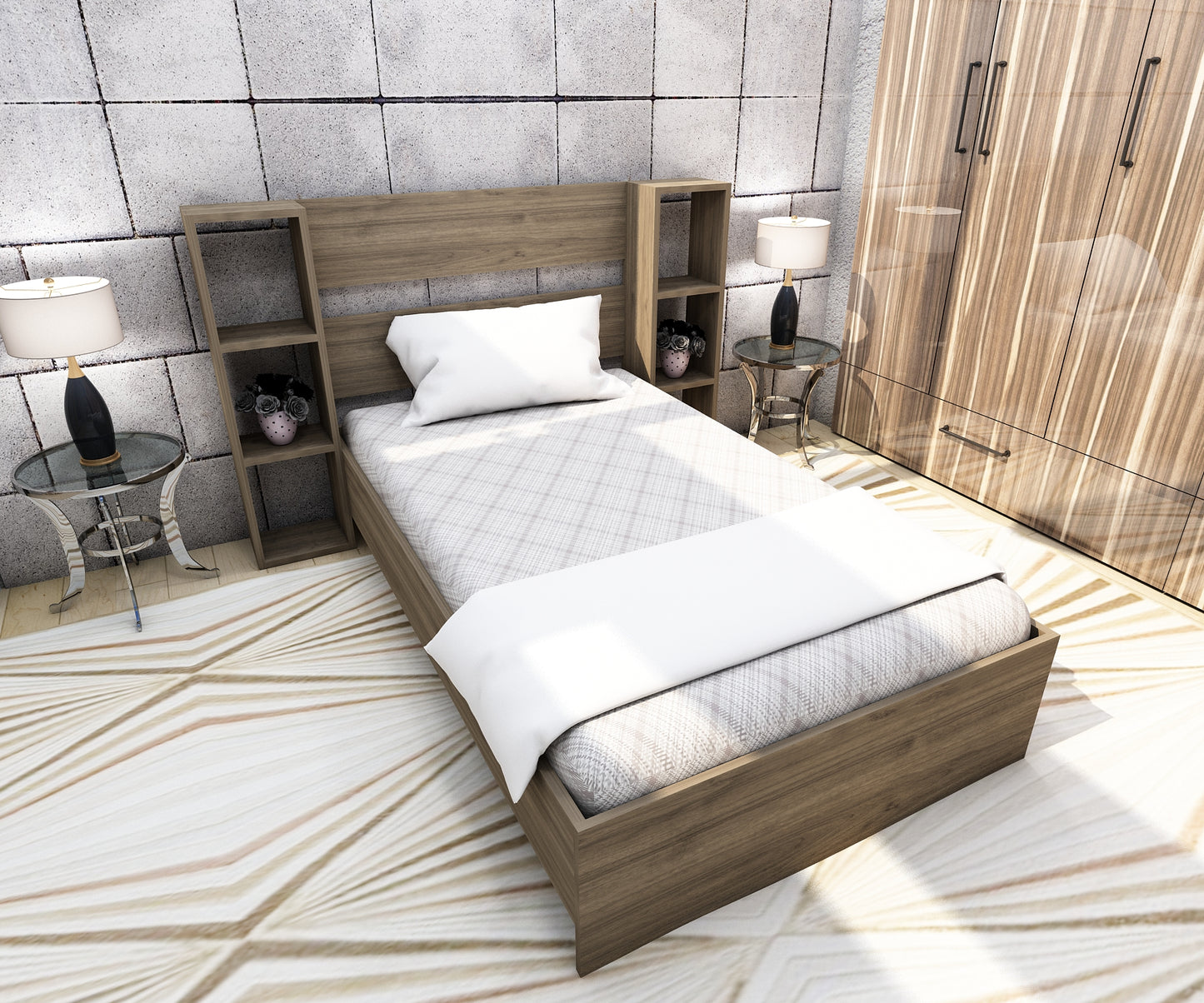 Bedstead Bed Frame with Metal Slats and Storage Shelves Erica