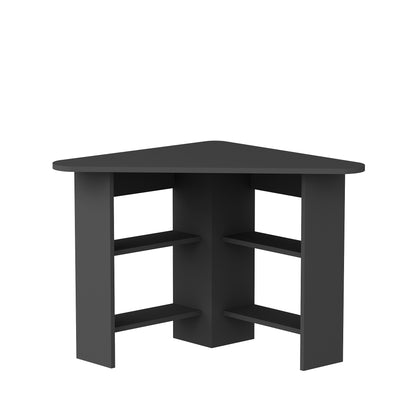 Modern anthracite corner computer desk with 4 shelves, rounded triangular desktop, 105 cm wide