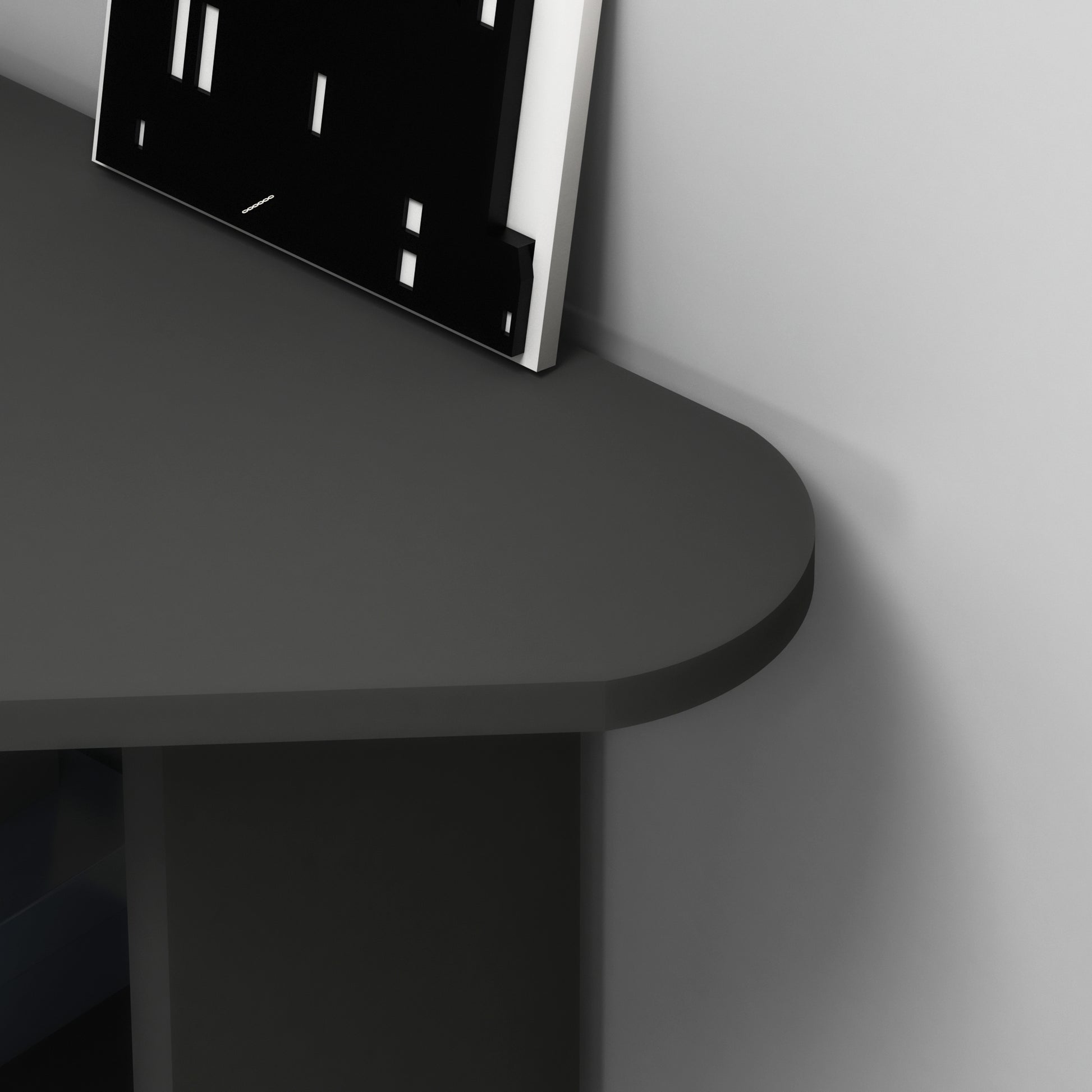 Modern anthracite corner computer desk with 4 shelves, rounded triangular desktop, 105 cm wide