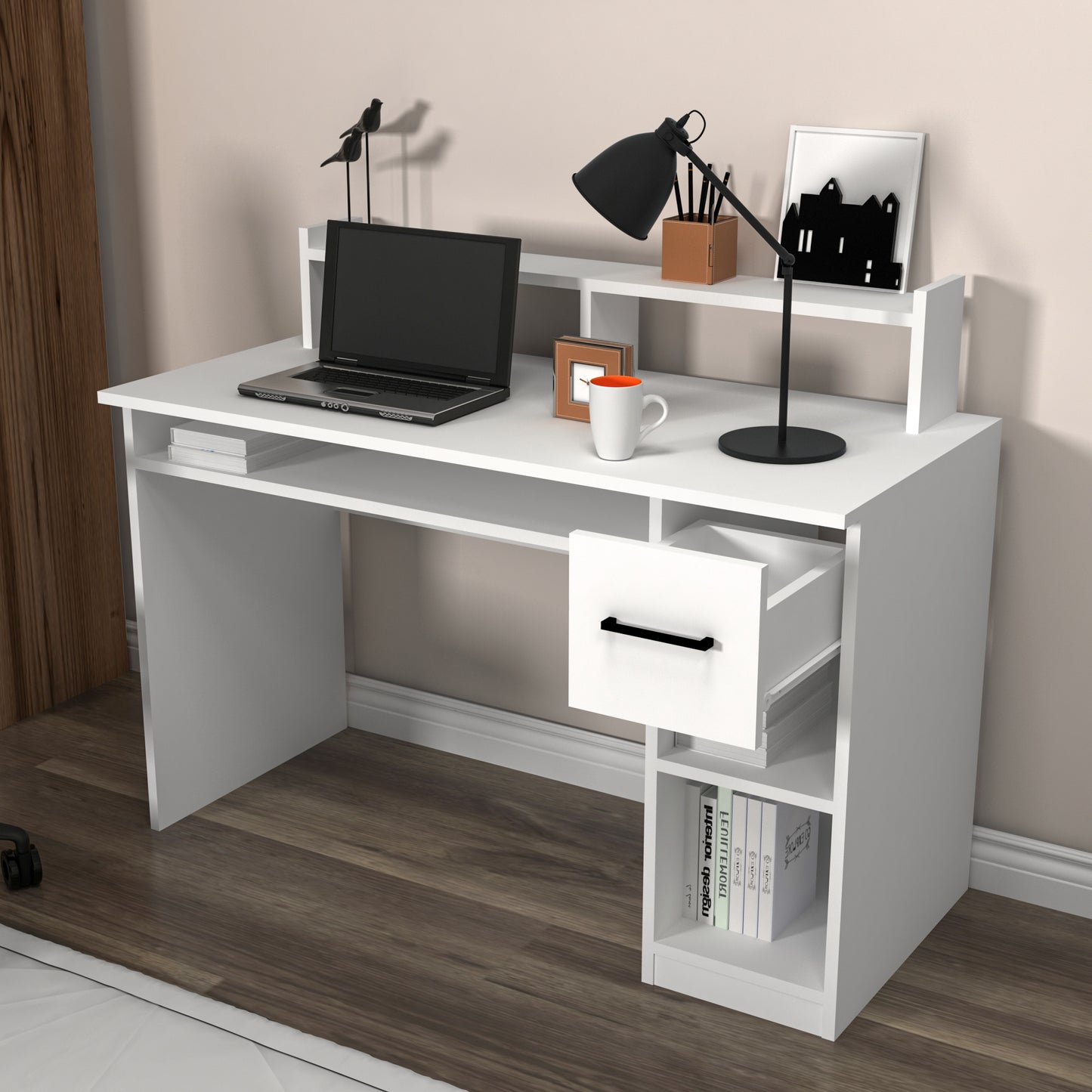 Milanos Computer Desk with Drawer and Shelves