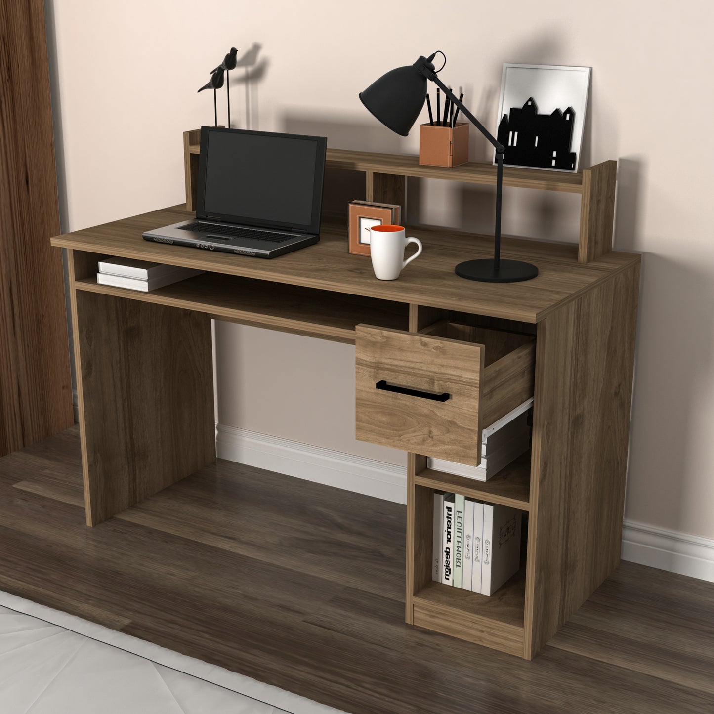 Computer Desk with Drawer and Shelves Milanos