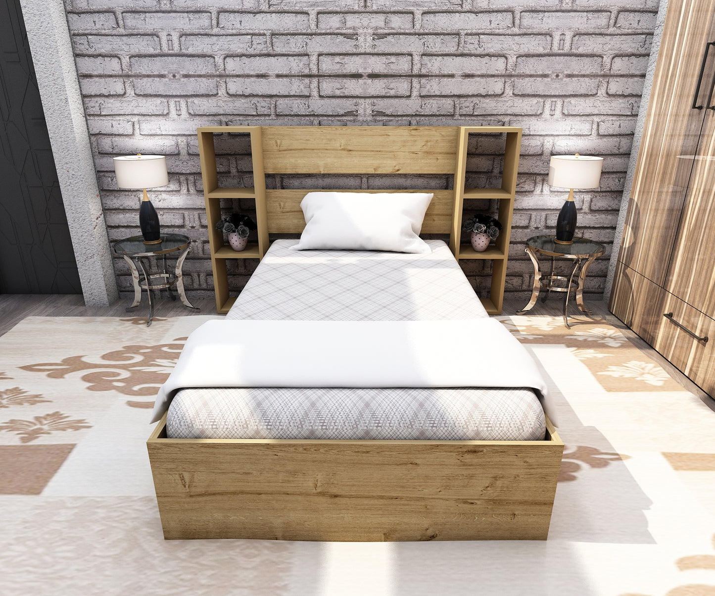Erica Bedstead Bed Frame with Metal Slats and Storage Shelves